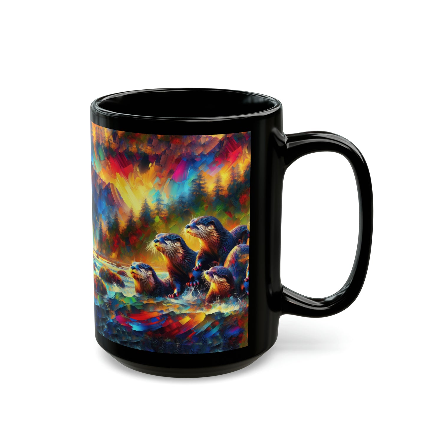 River Otters at Sunset - Black Mugs (11oz, 15oz)