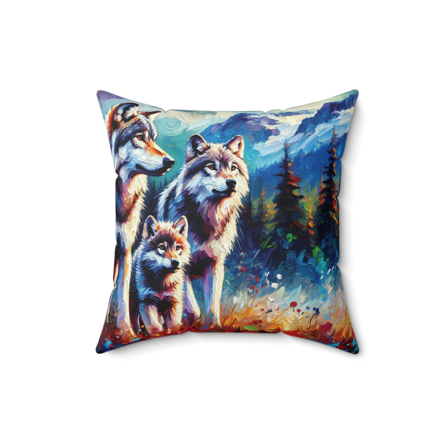 Gray Wolf Family - Square Pillows