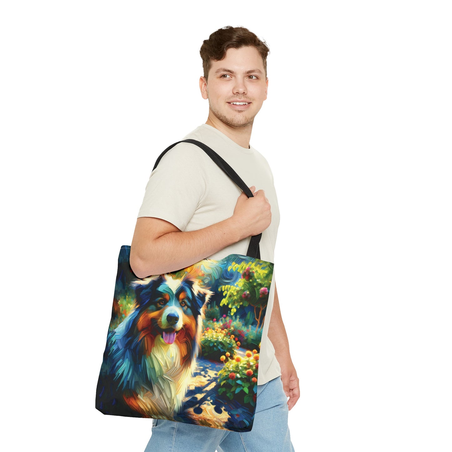 Australian Shepherd on Garden Path - Tote Bag