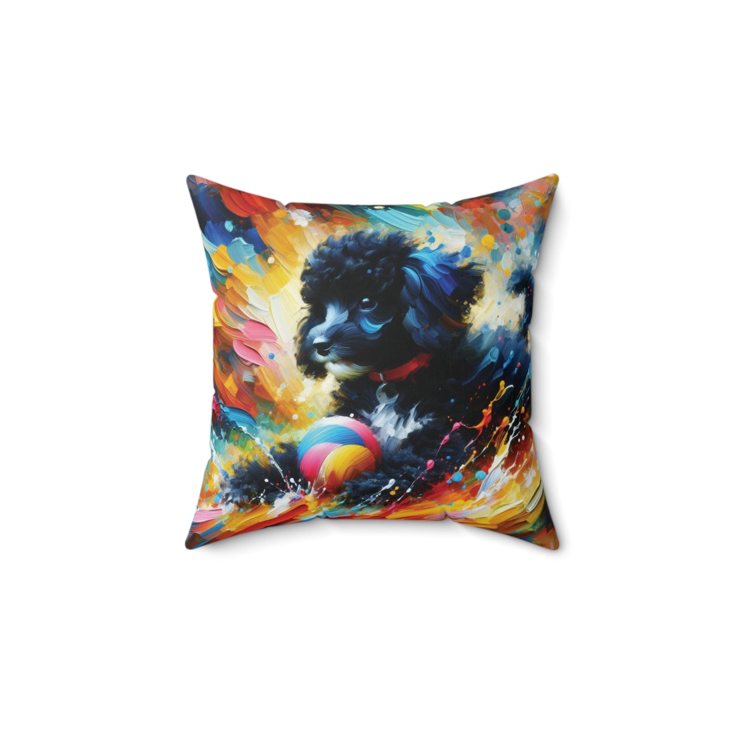 Black & White Poodle Playing - Square Pillows