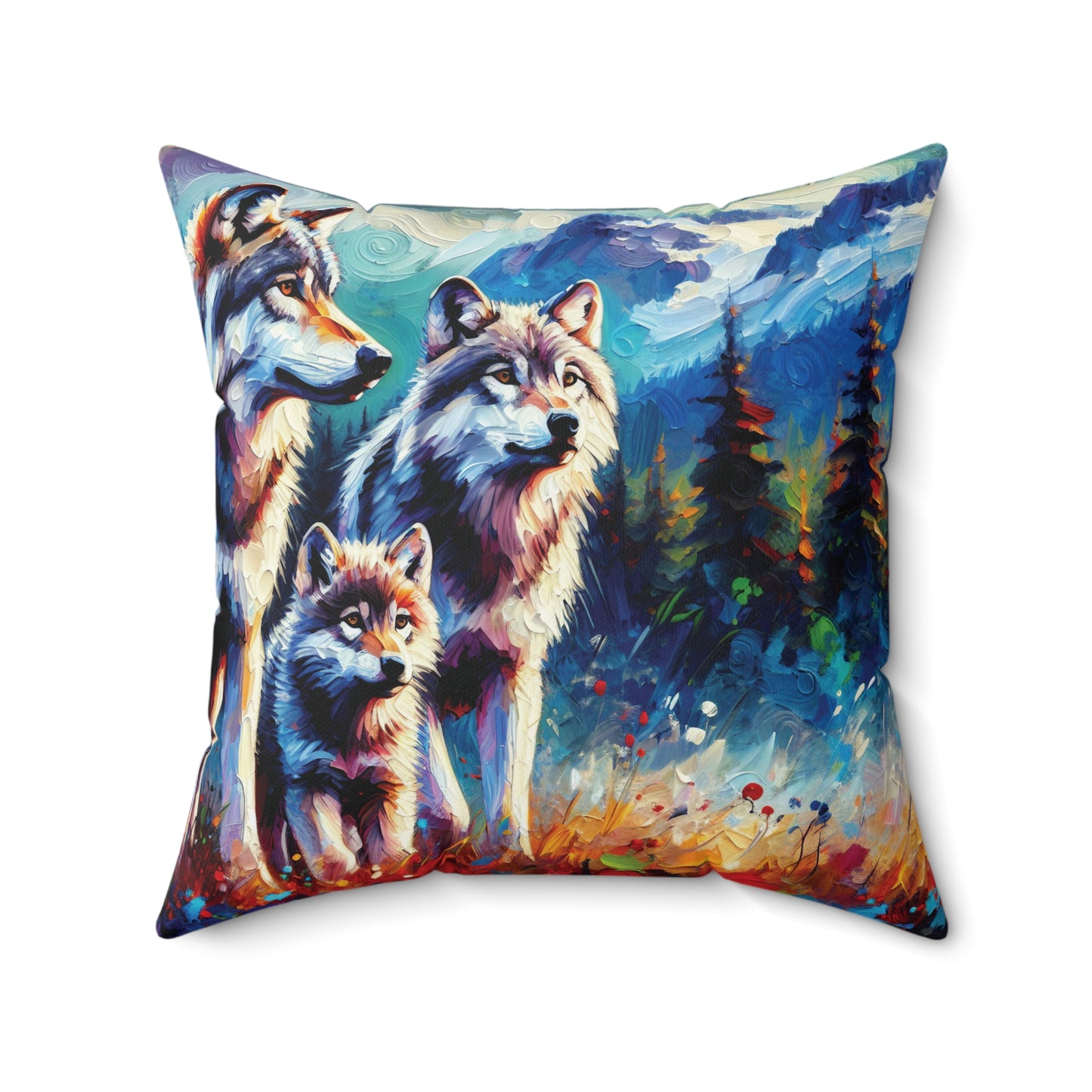 Gray Wolf Family - Square Pillows