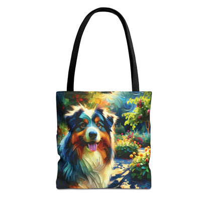 Australian Shepherd on Garden Path - Tote Bag