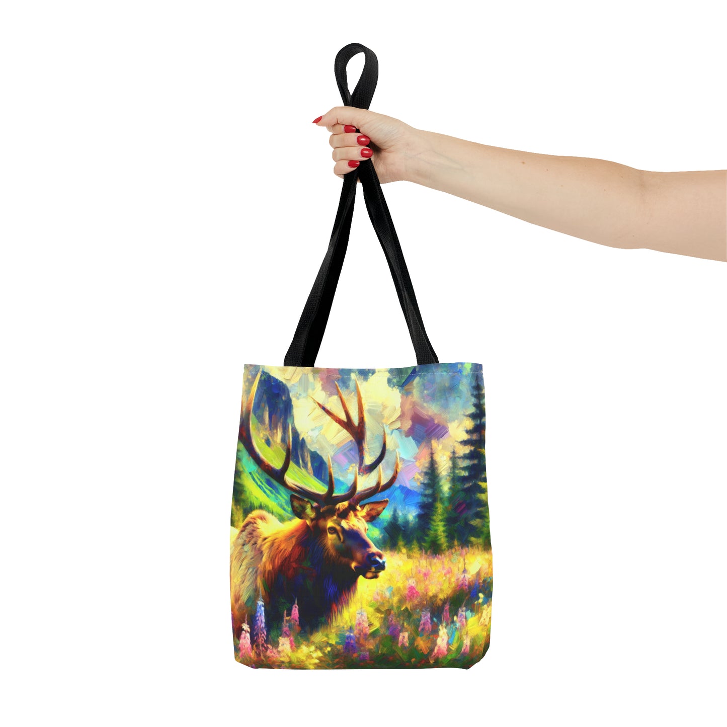 Bull Elk in Mountain Meadow - Tote Bag