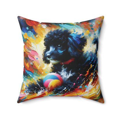 Black & White Poodle Playing - Square Pillows