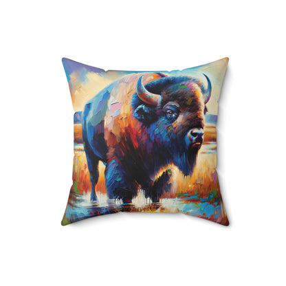 Lone Bison After Rain -  Square Pillows