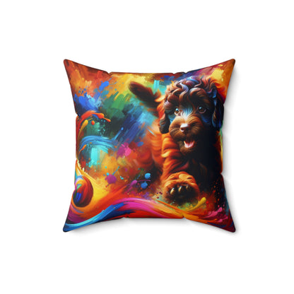 Brown Poodle Playing - Square Pillows