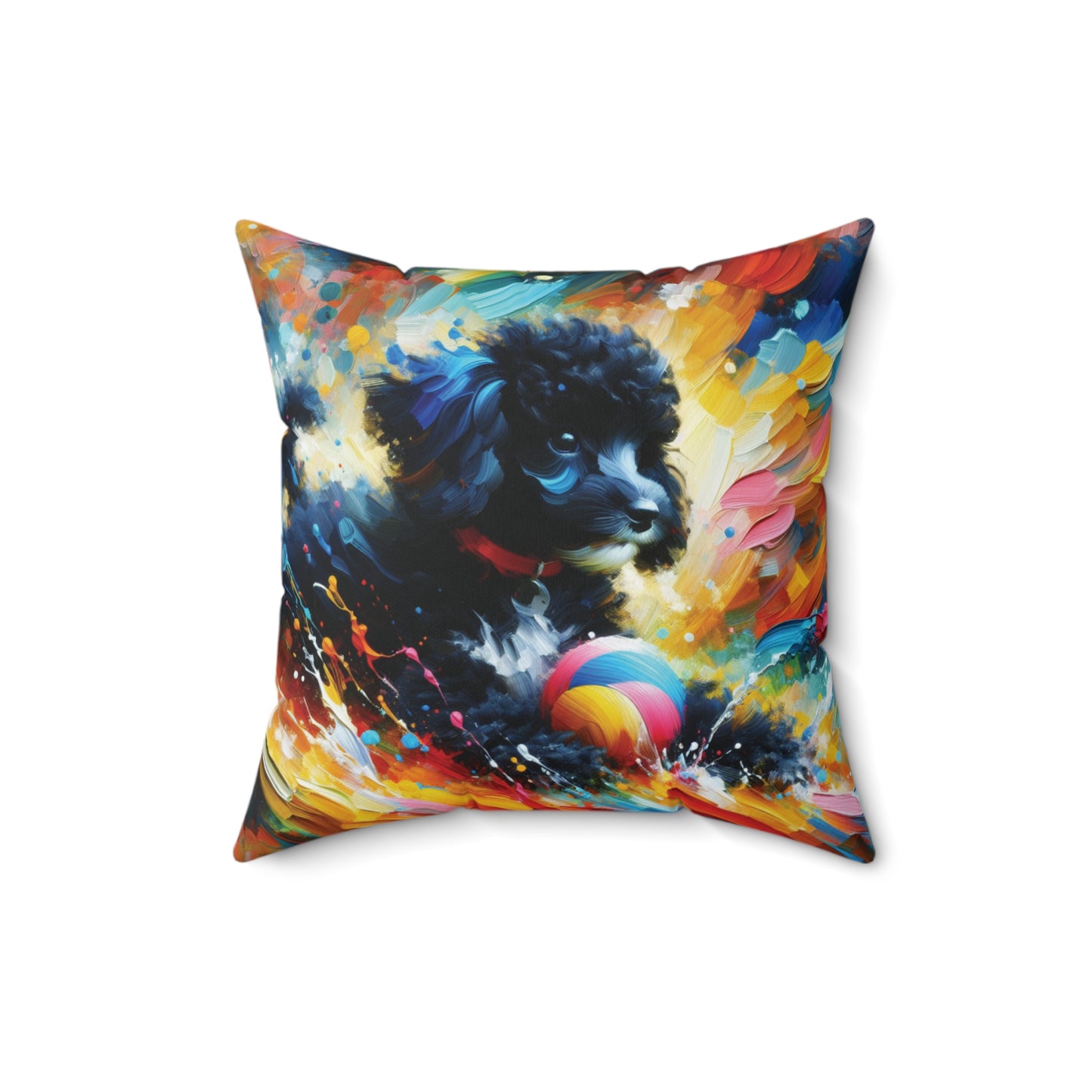 Black & White Poodle Playing - Square Pillows