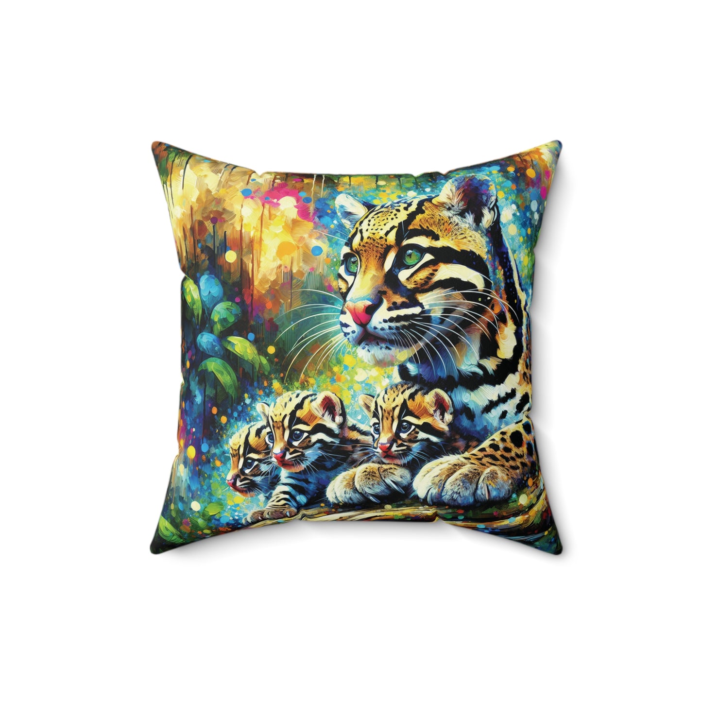 Clouded Leopard with Cubs - Square Pillows