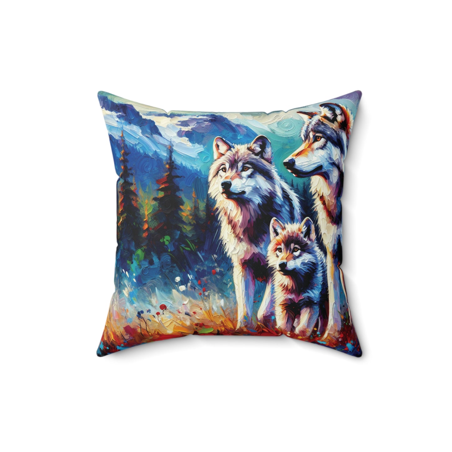 Gray Wolf Family - Square Pillows