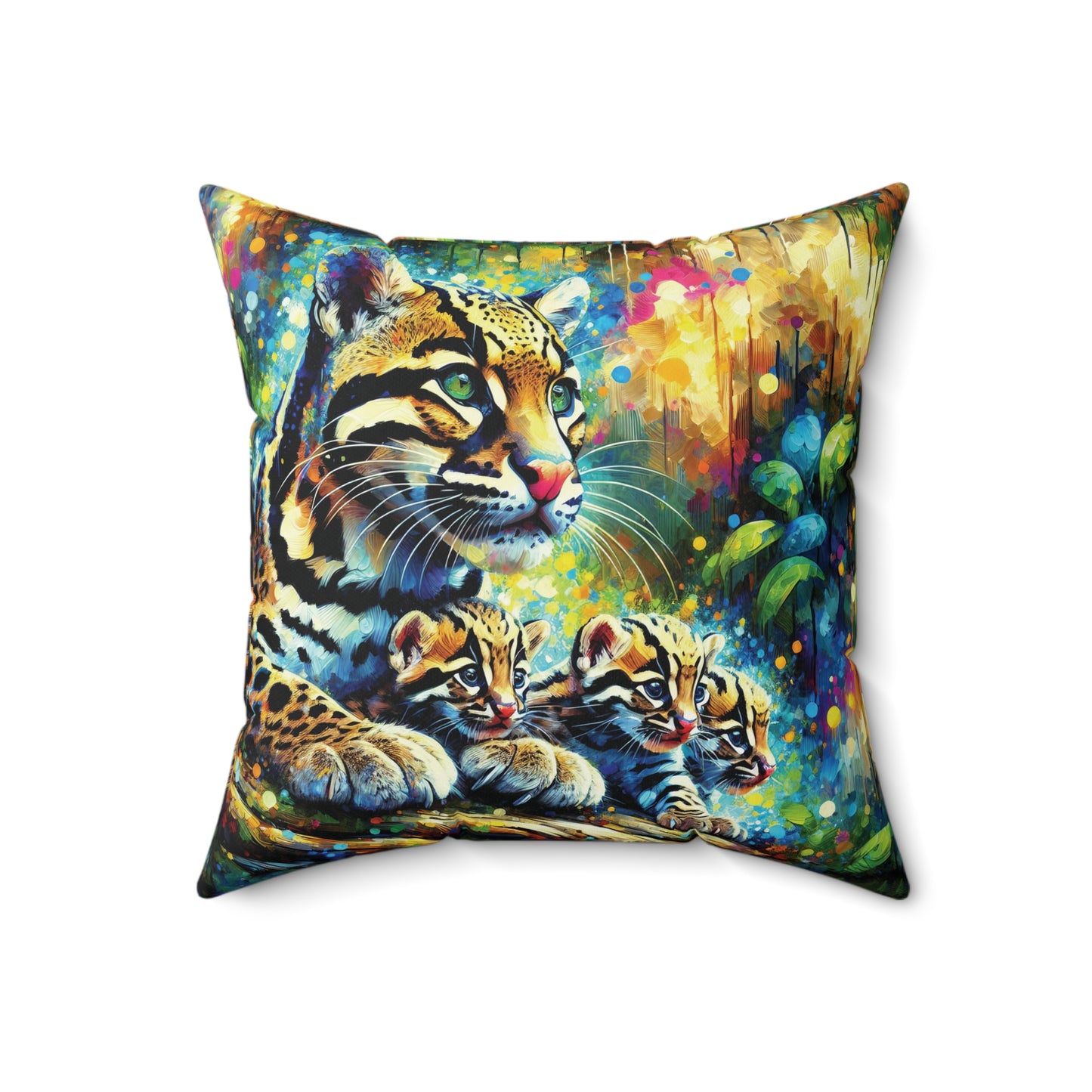 Clouded Leopard with Cubs - Square Pillows