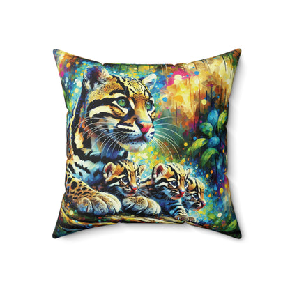 Clouded Leopard with Cubs - Square Pillows