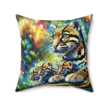 Clouded Leopard with Cubs - Square Pillows