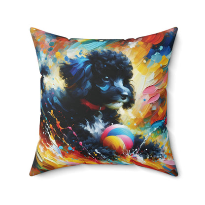 Black & White Poodle Playing - Square Pillows