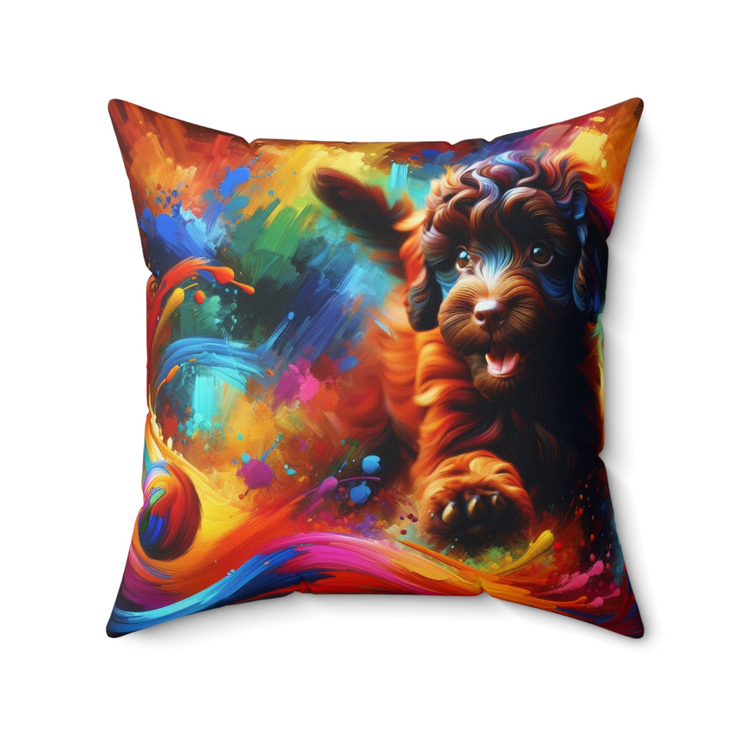 Brown Poodle Playing - Square Pillows