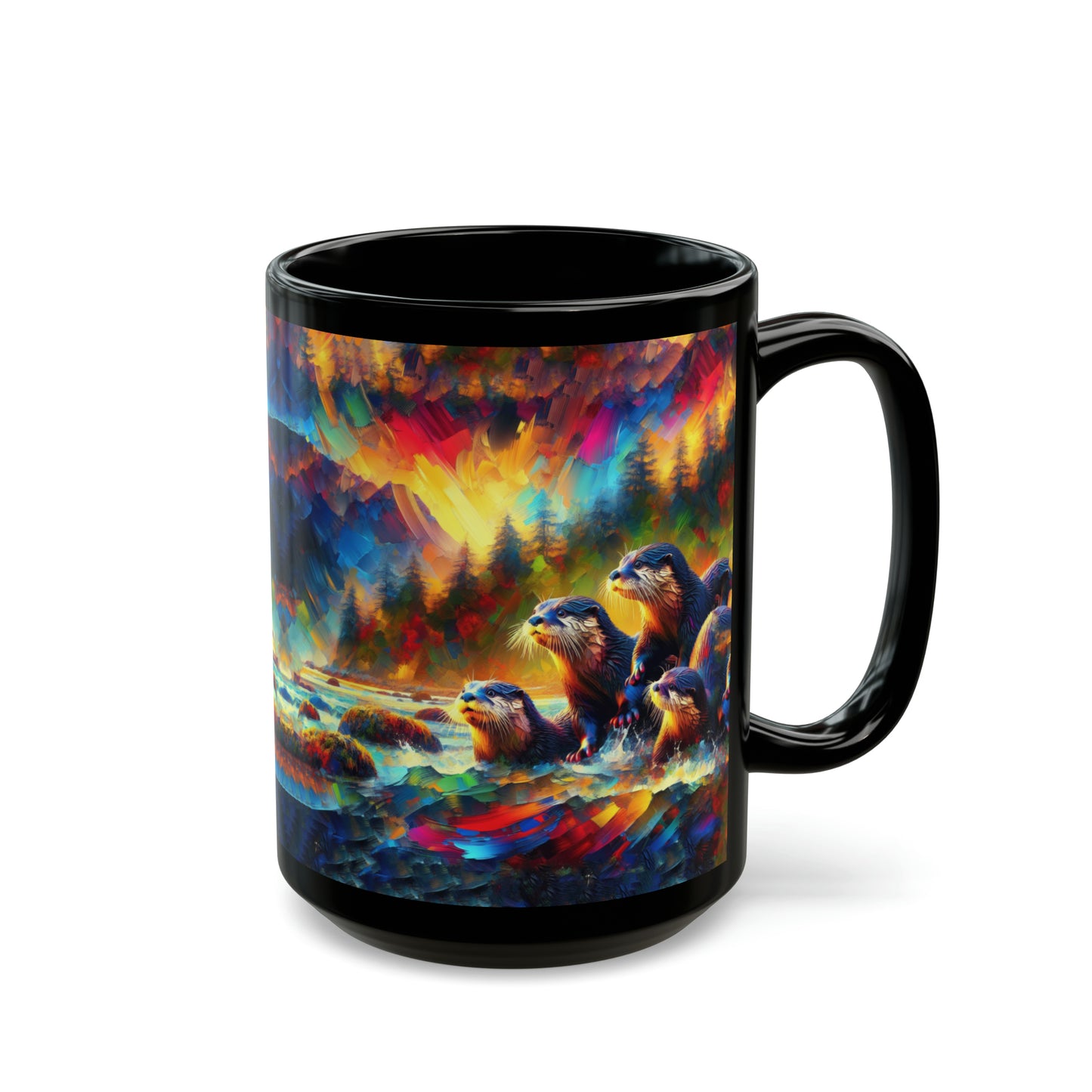 River Otters at Sunset - Black Mugs (11oz, 15oz)