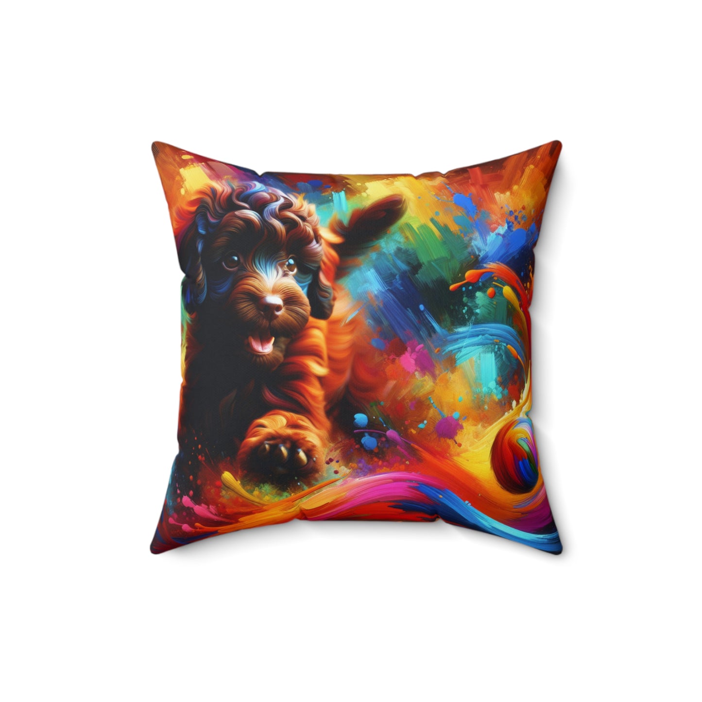 Brown Poodle Playing - Square Pillows