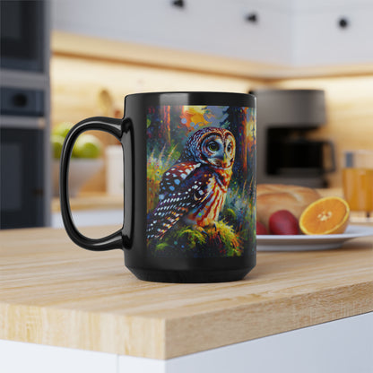 Barred Owl - Black Mugs (11oz, 15oz)