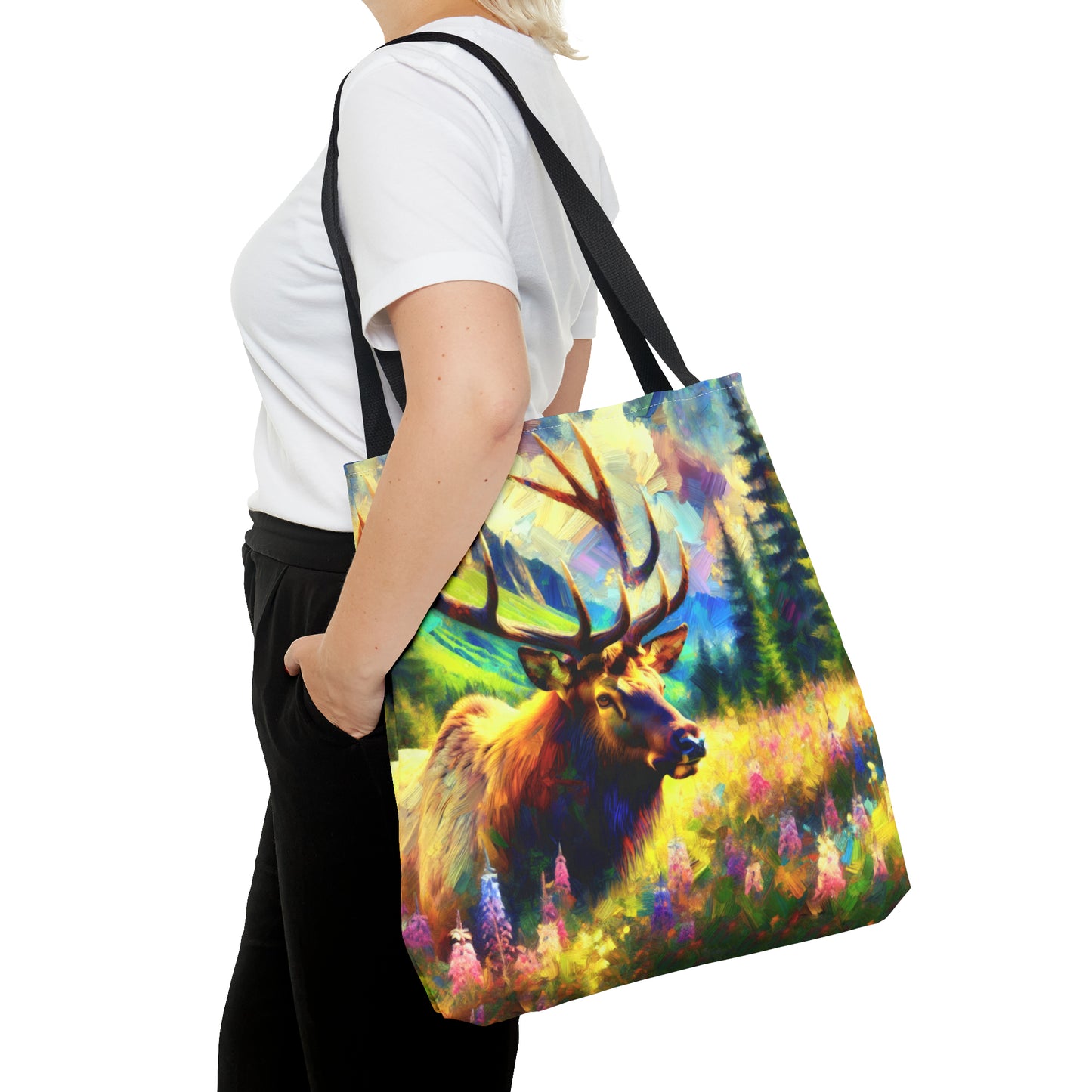 Bull Elk in Mountain Meadow - Tote Bag