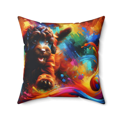 Brown Poodle Playing - Square Pillows