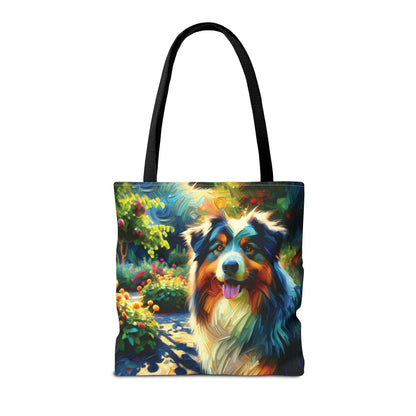 Australian Shepherd on Garden Path - Tote Bag