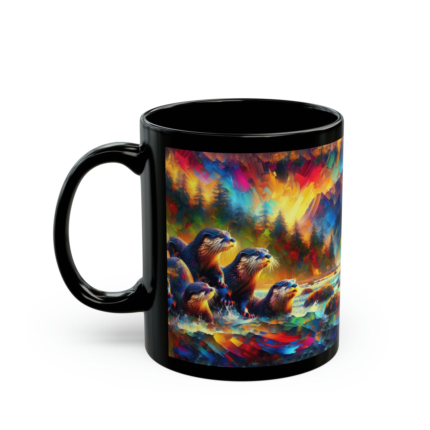 River Otters at Sunset - Black Mugs (11oz, 15oz)