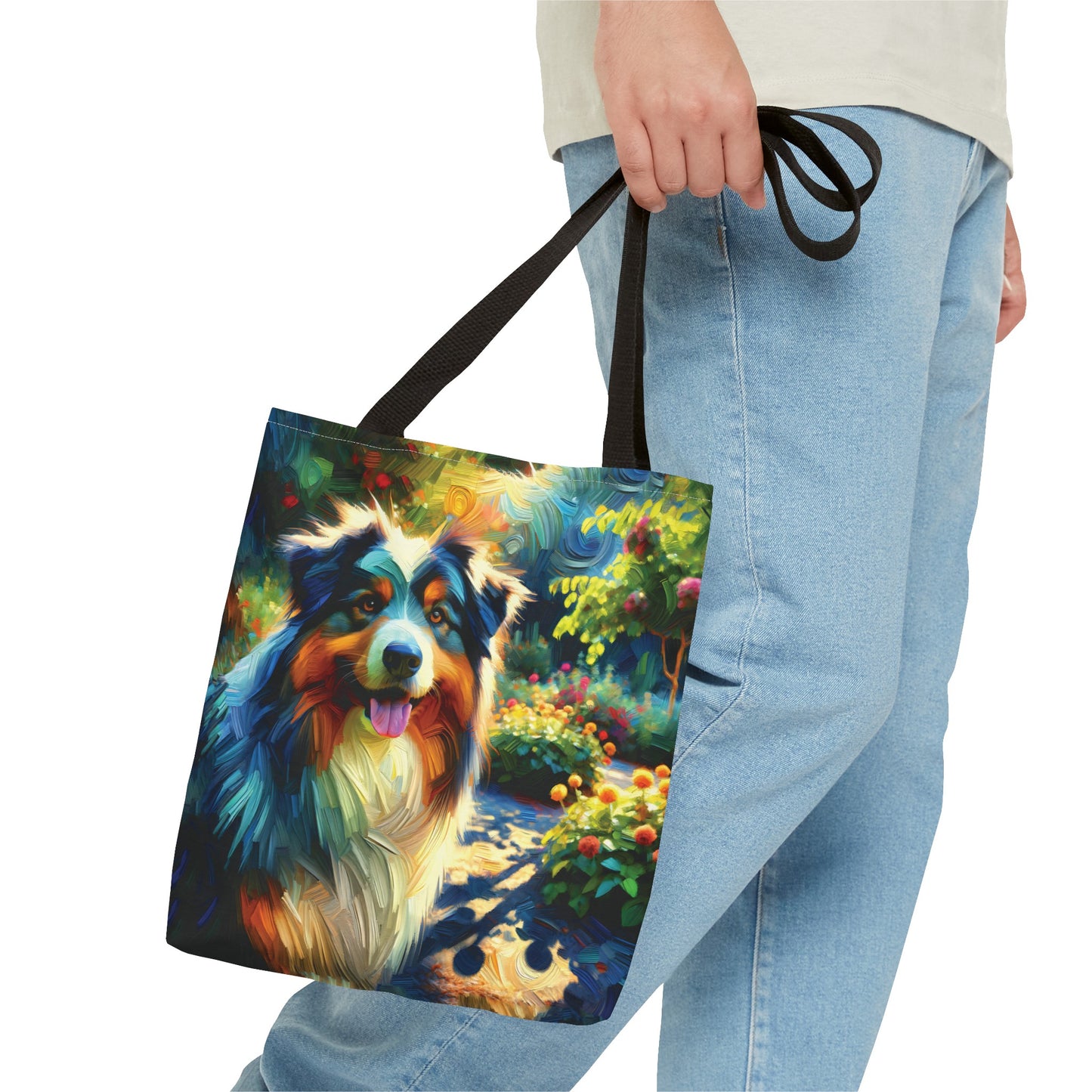 Australian Shepherd on Garden Path - Tote Bag