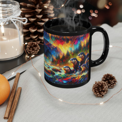 River Otters at Sunset - Black Mugs (11oz, 15oz)