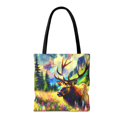 Bull Elk in Mountain Meadow - Tote Bag