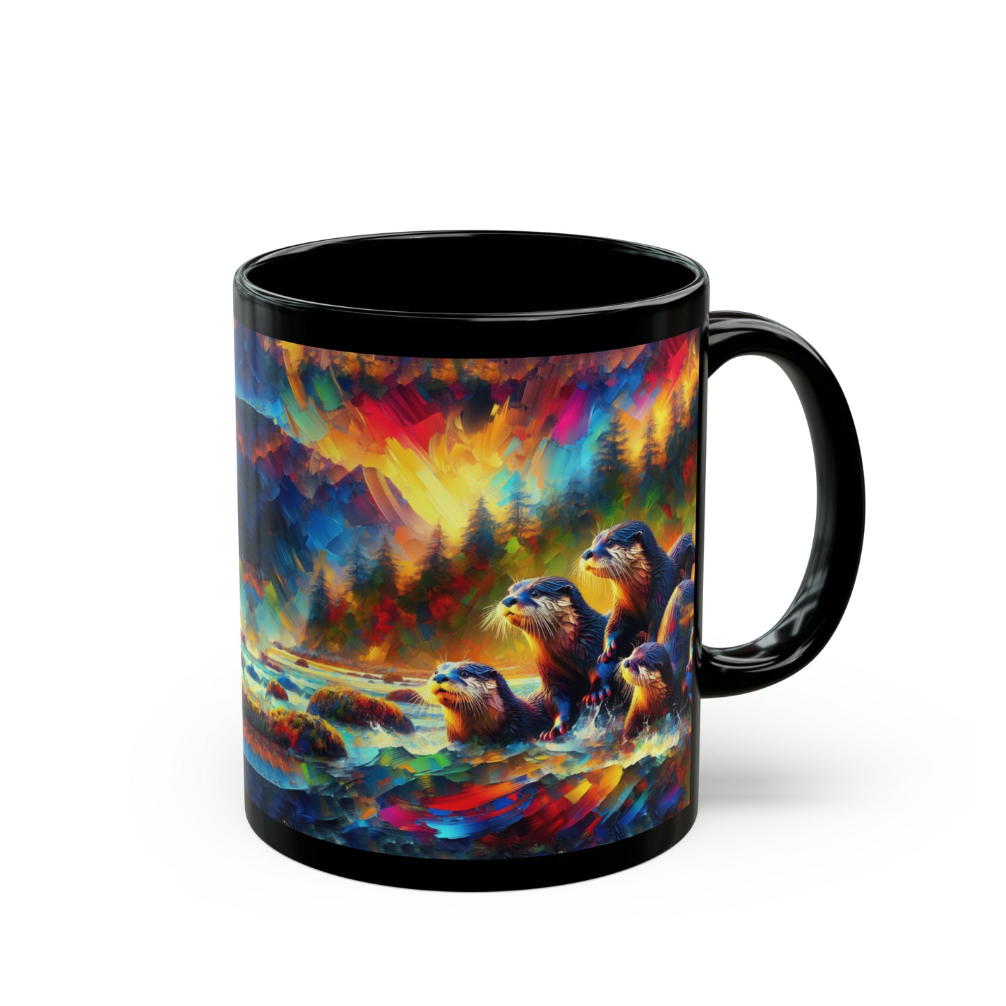 River Otters at Sunset - Black Mugs (11oz, 15oz)