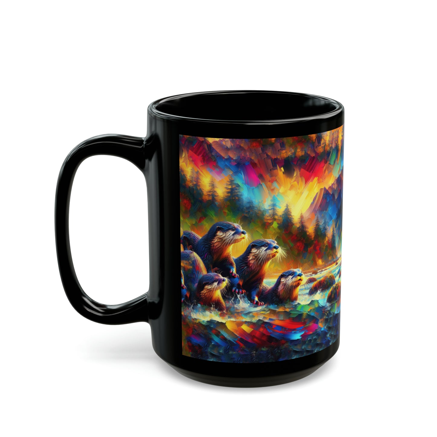 River Otters at Sunset - Black Mugs (11oz, 15oz)