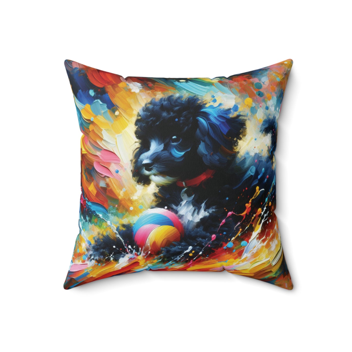 Black & White Poodle Playing - Square Pillows