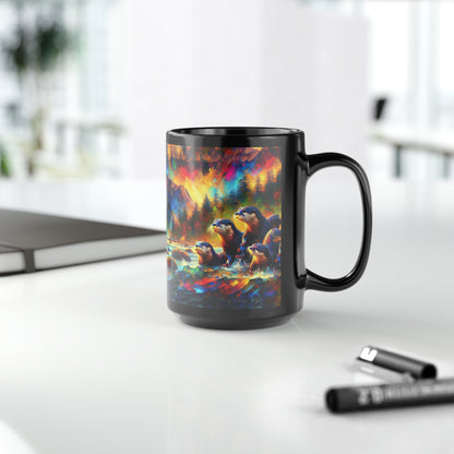 River Otters at Sunset - Black Mugs (11oz, 15oz)