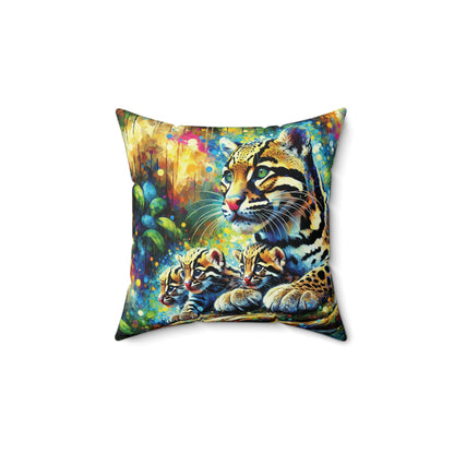 Clouded Leopard with Cubs - Square Pillows