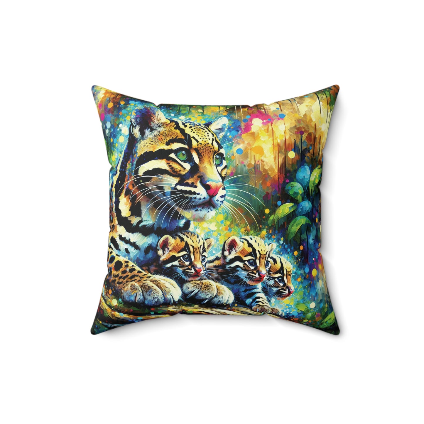 Clouded Leopard with Cubs - Square Pillows