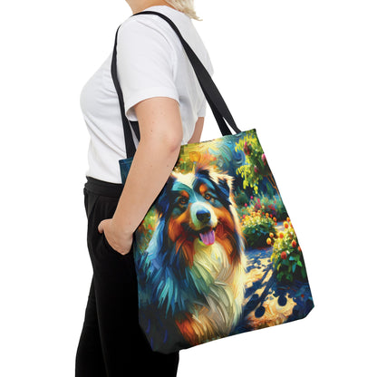 Australian Shepherd on Garden Path - Tote Bag