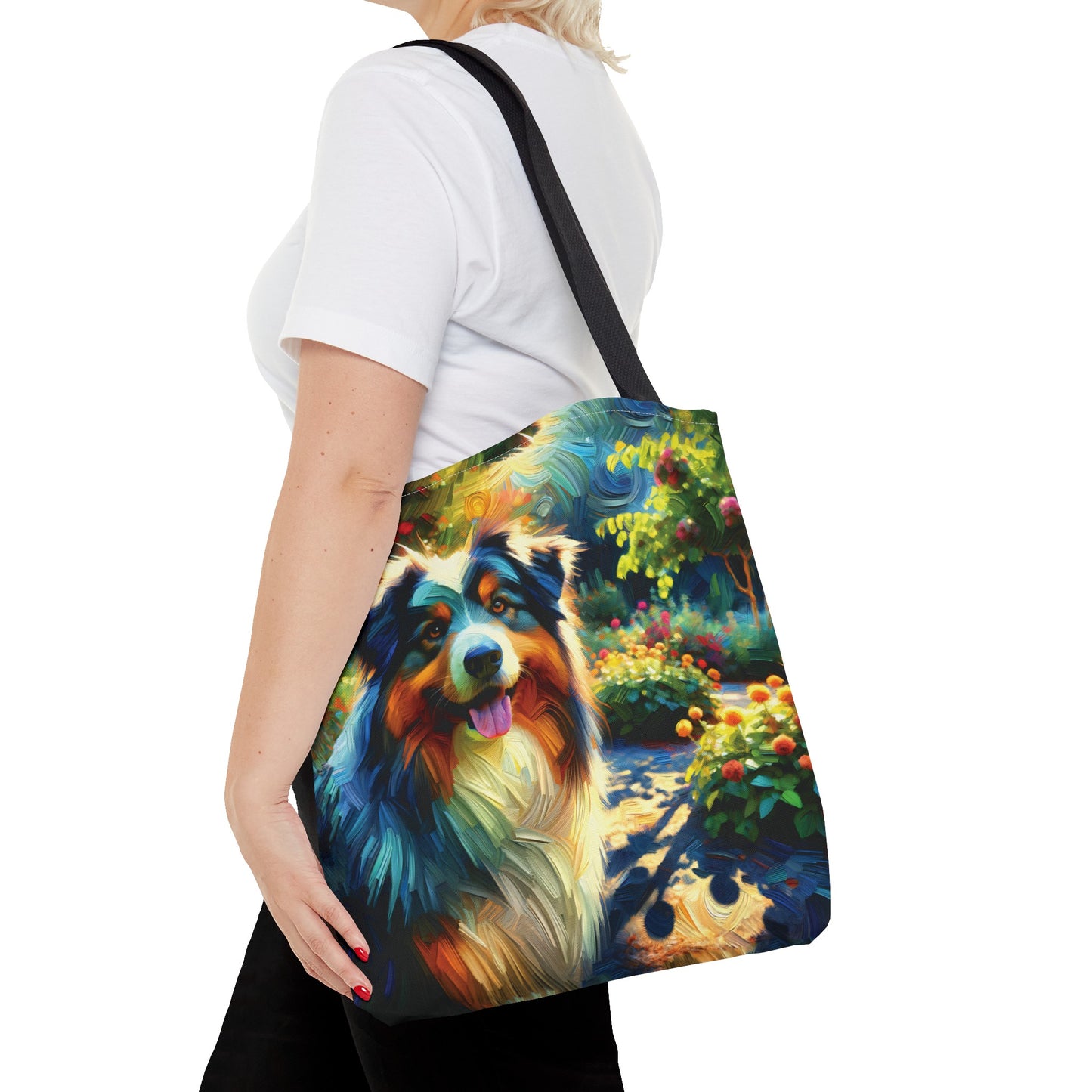 Australian Shepherd on Garden Path - Tote Bag