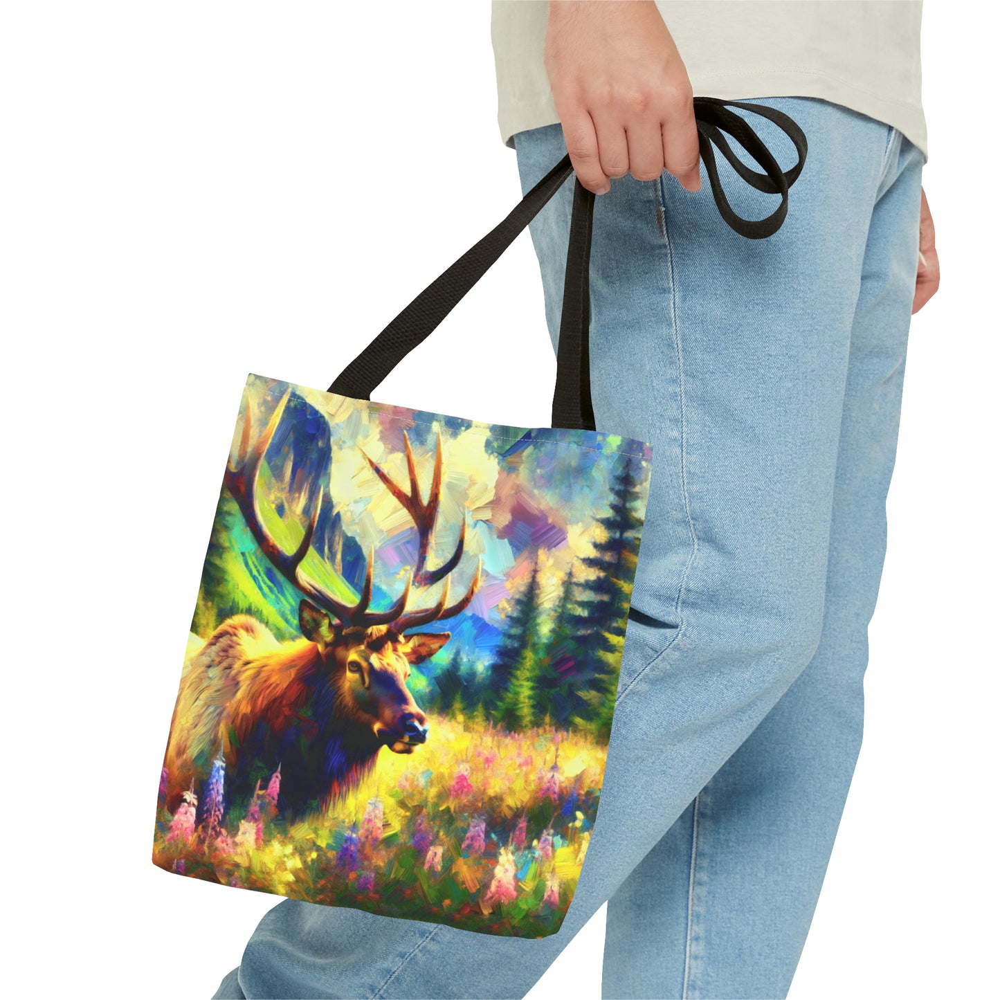 Bull Elk in Mountain Meadow - Tote Bag