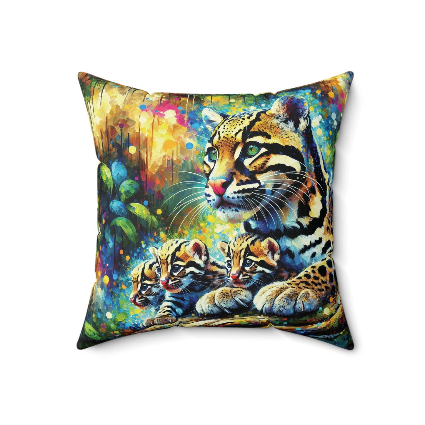 Clouded Leopard with Cubs - Square Pillows