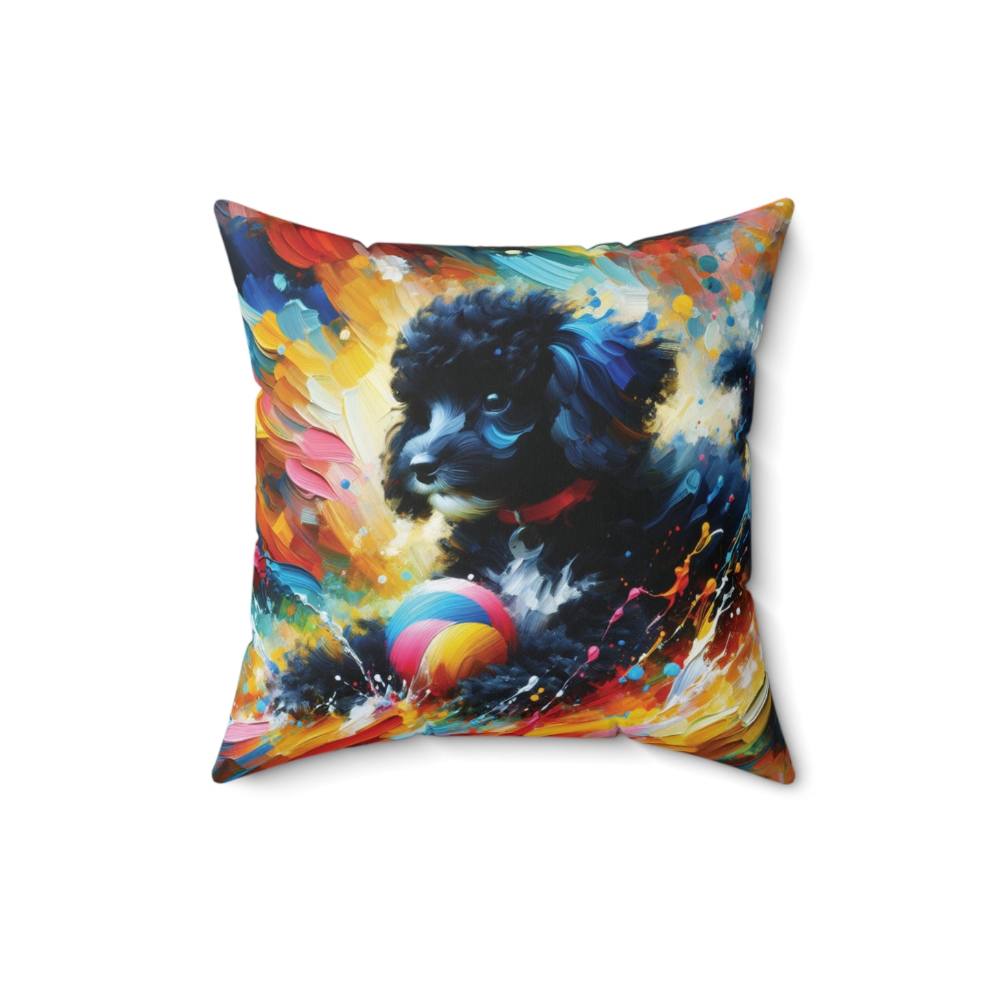 Black & White Poodle Playing - Square Pillows