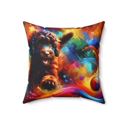 Brown Poodle Playing - Square Pillows