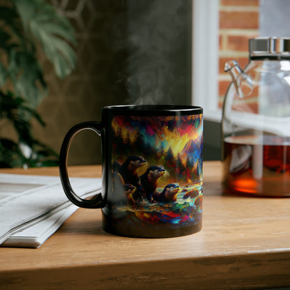 River Otters at Sunset - Black Mugs (11oz, 15oz)