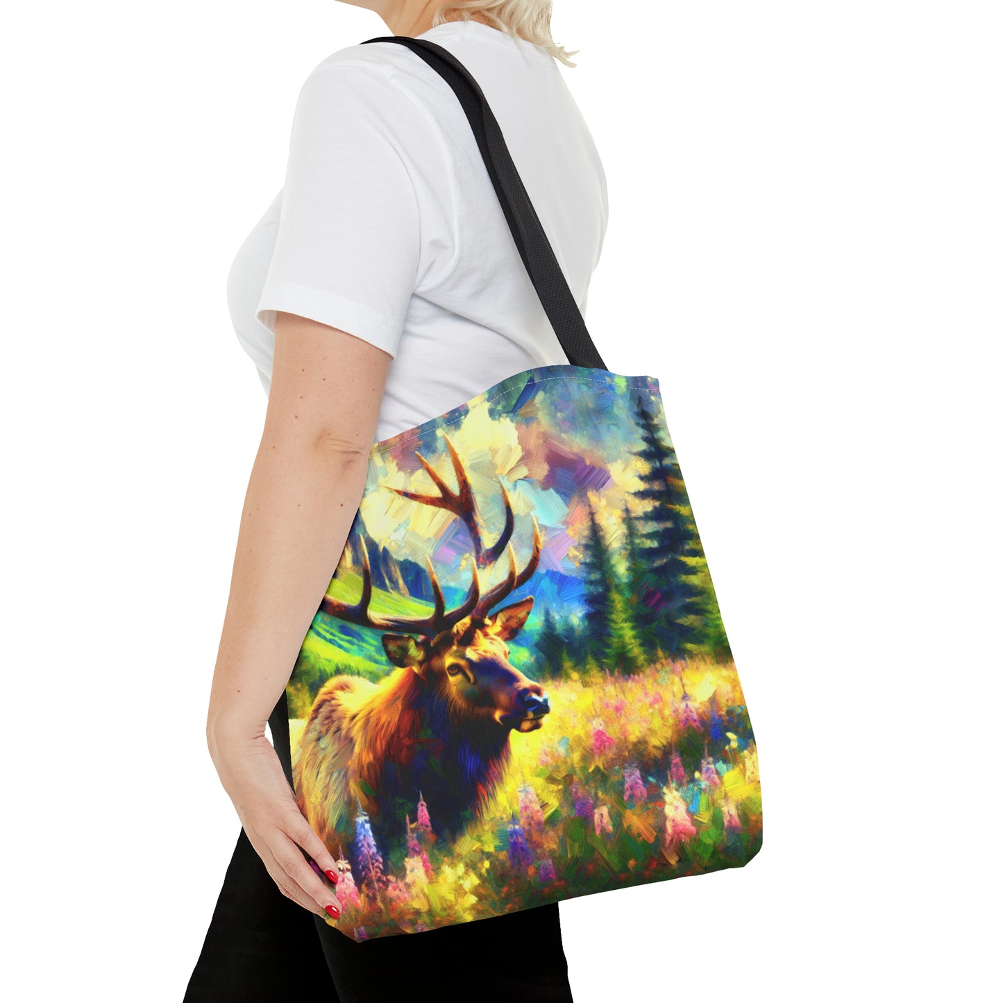 Bull Elk in Mountain Meadow - Tote Bag