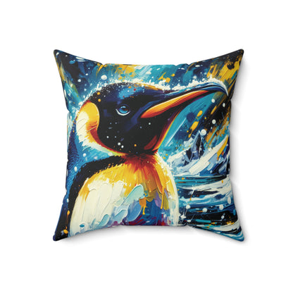 Emperor Penguin in Snowfall - Square Pillows