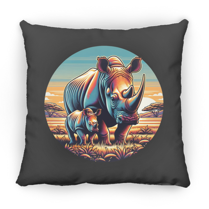 Rhino Mom and Calf Circle Graphic - Pillows