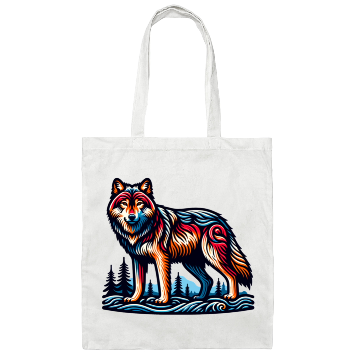 Wolf Block Print Canvas Tote Bag