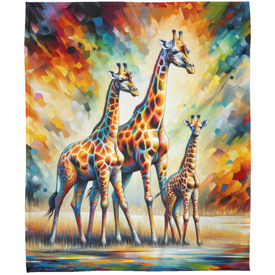 Giraffe Family on Savannah Fleece Blankets