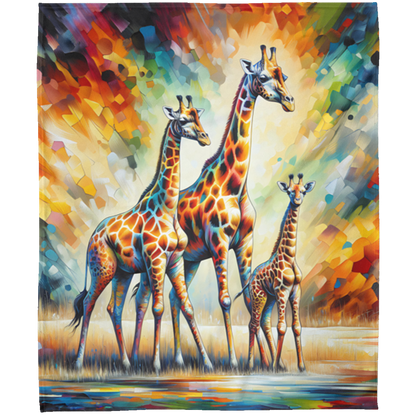 Giraffe Family on Savannah Fleece Blankets