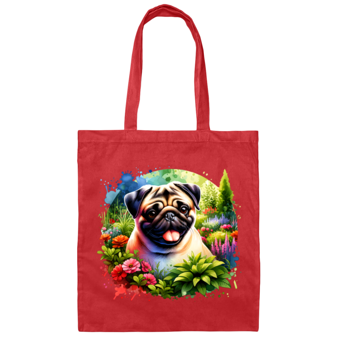 Pug in Garden Canvas Tote Bag