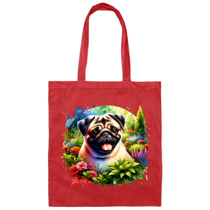 Pug in Garden Canvas Tote Bag