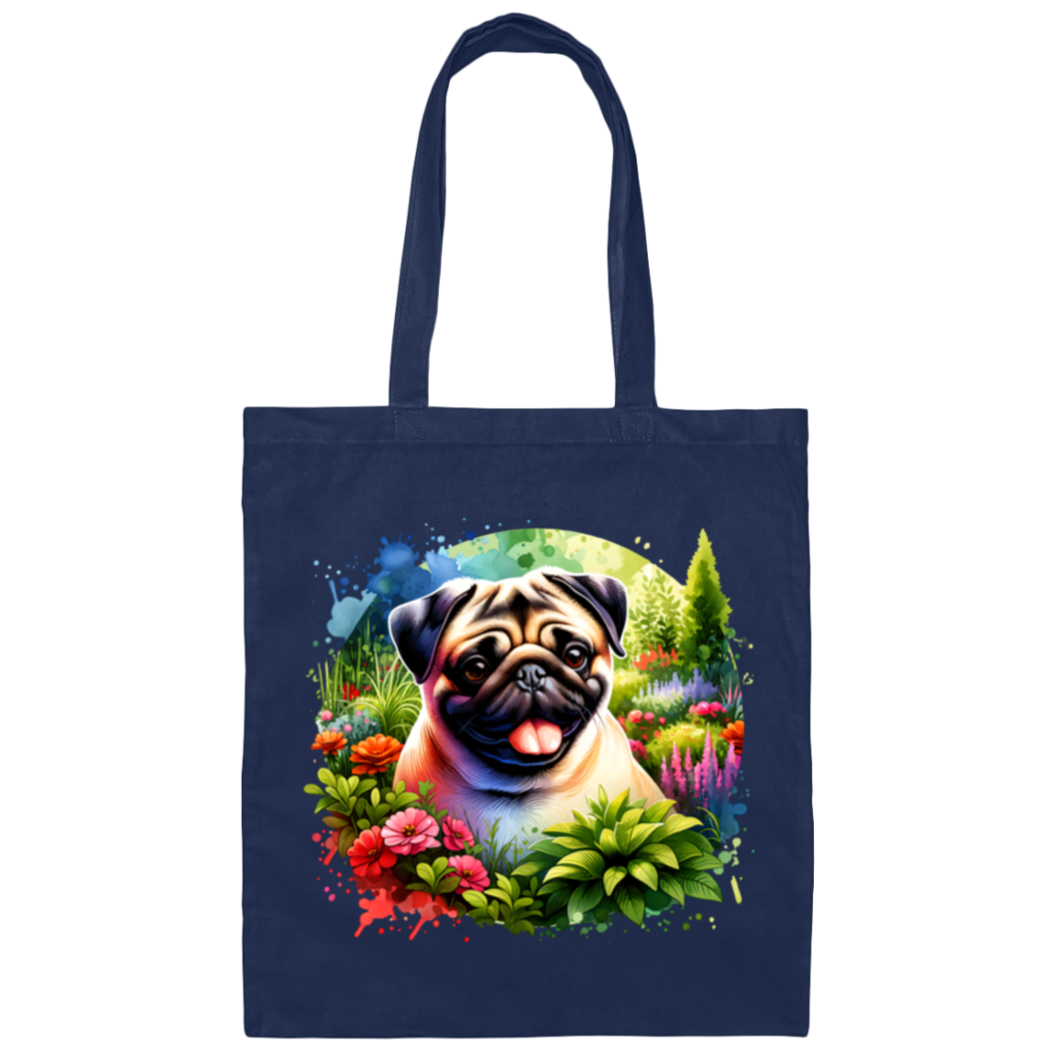 Pug in Garden Canvas Tote Bag